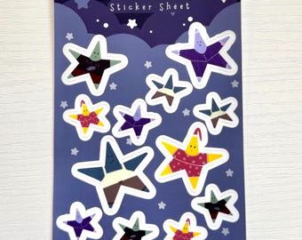 Cartela de adesivos Sleepy Star – Adesivos aconchegantes para diário, agenda e scrapbook (10 x 15 cm)