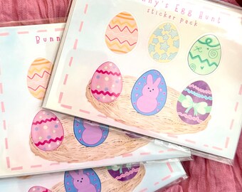Adesivos de Ovos de Páscoa Desenhados à Mão – Adesivos para Diário e Agenda com Tema de Caça ao Coelho (Folha de 10 x 15 cm)