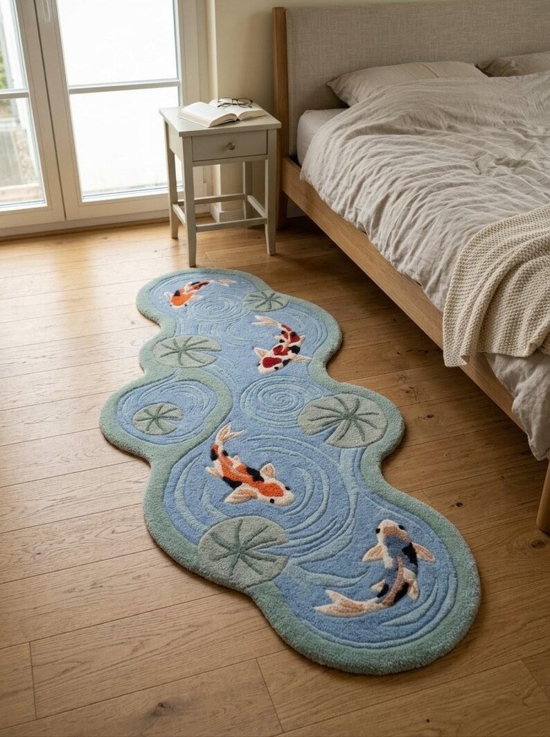 Pond Rug Design Hand Tufted Koi Fish Pond Rug | Japanese Zen | Hand-tufted Wool ...