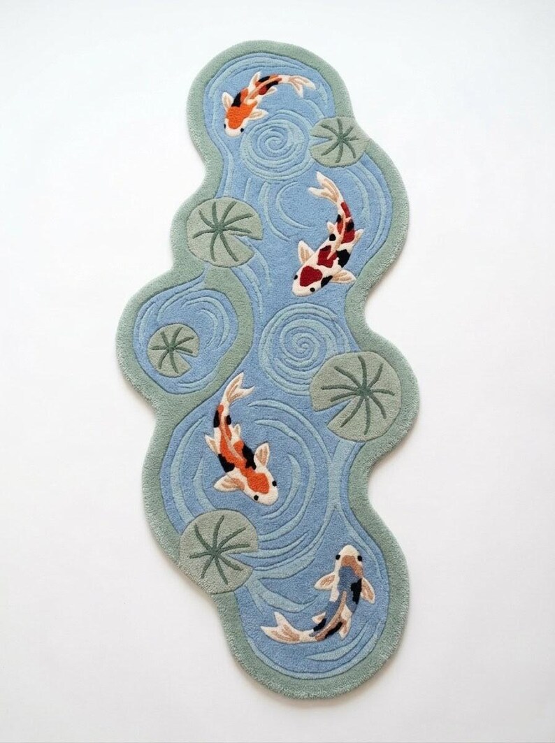 Pond Rug Design Hand Tufted Koi Fish Pond Rug | Japanese Zen | Hand-tufted Wool ...