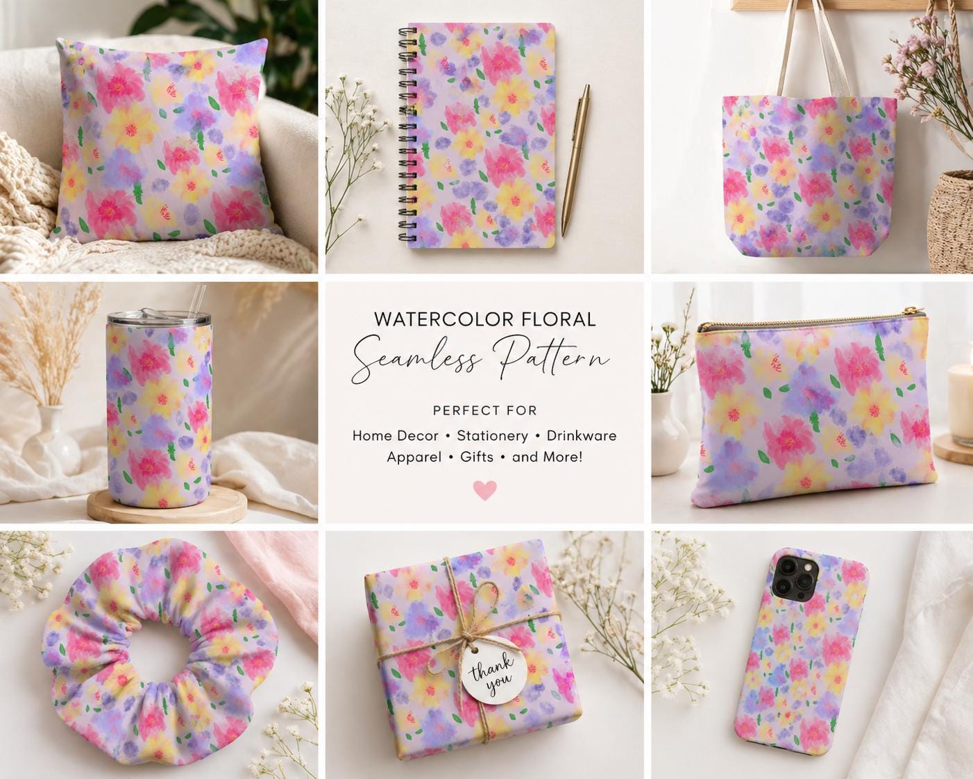 Watercolor Floral Seamless Pattern – Pastel Spring Flower Digital Paper ...