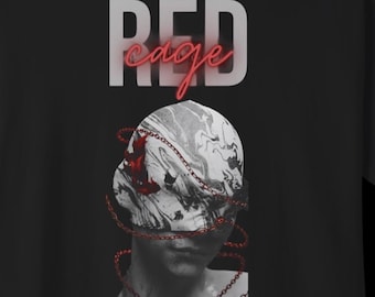 Red Cage Oversized Tee | Dark 3D Graphic Cotton T-Shirt