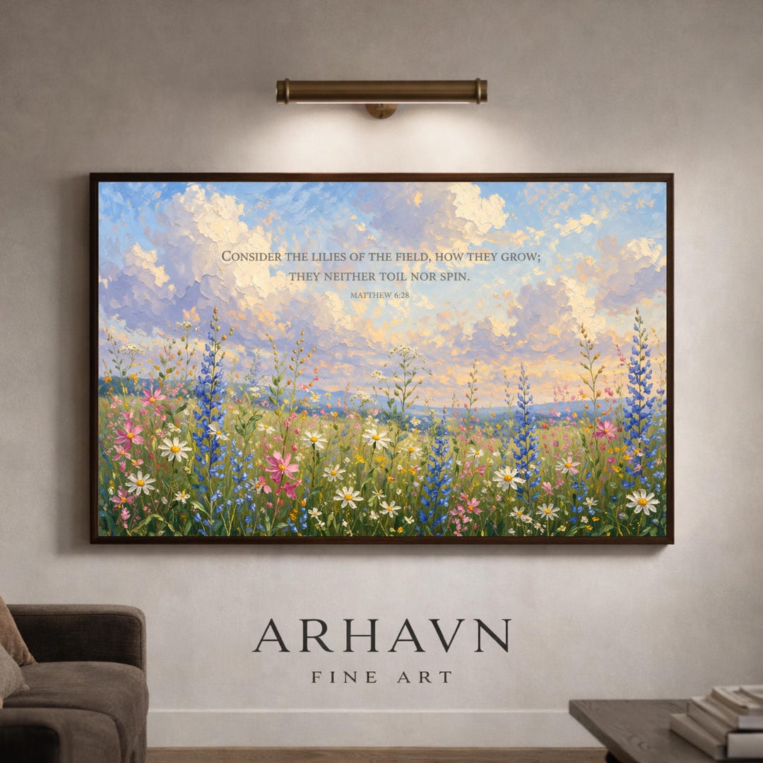 Matthew 6:28 Bible Verse Wall Art, Christian Wildflower Meadow Painting ...