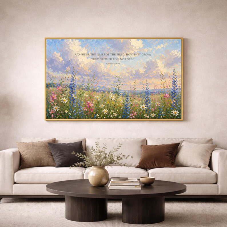 Matthew 6:28 Bible Verse Wall Art, Christian Wildflower Meadow Painting ...