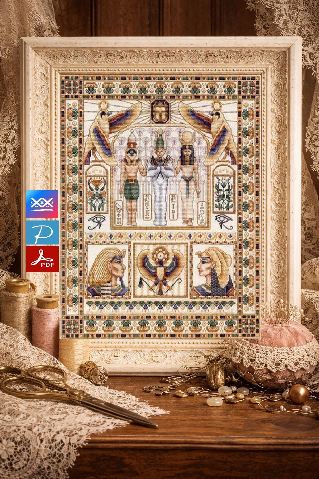 Vintage Cross Stitch Pattern Egyptian Sampler Teresa Wentzler