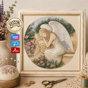 Patrón vintage de Dimensions Gold Collection Serenity's Garden Jardín de la serenidad patrones de punto de cruz de ángel muñeca y mujer