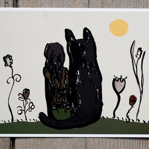 4 eco A6 Karten / Postkarten – Mädchen und Hund – Handgezeichnete Illustration zweier Freunde, die auf einem Hügel sitzen und in Liebe ruhen