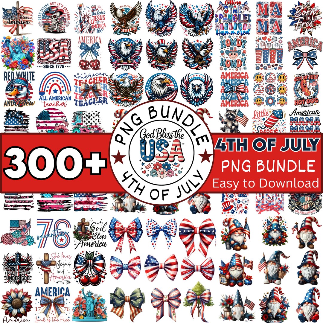 4th of July PNG Bundle Faux Yarn USA Flag Coquette Bow Freedom ...
