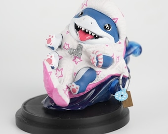 Schattig haaienbeeldje / dierenfiguur / handgeschilderd hars verzamelobject
