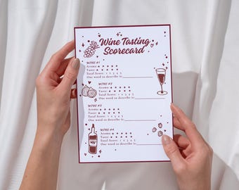 Wine Tasting Scorecard: Date Night Ideas, Wine Blind tasting Game, Wine Scoring Sheets, FREE Wine Party Games (Canva Digital Download)