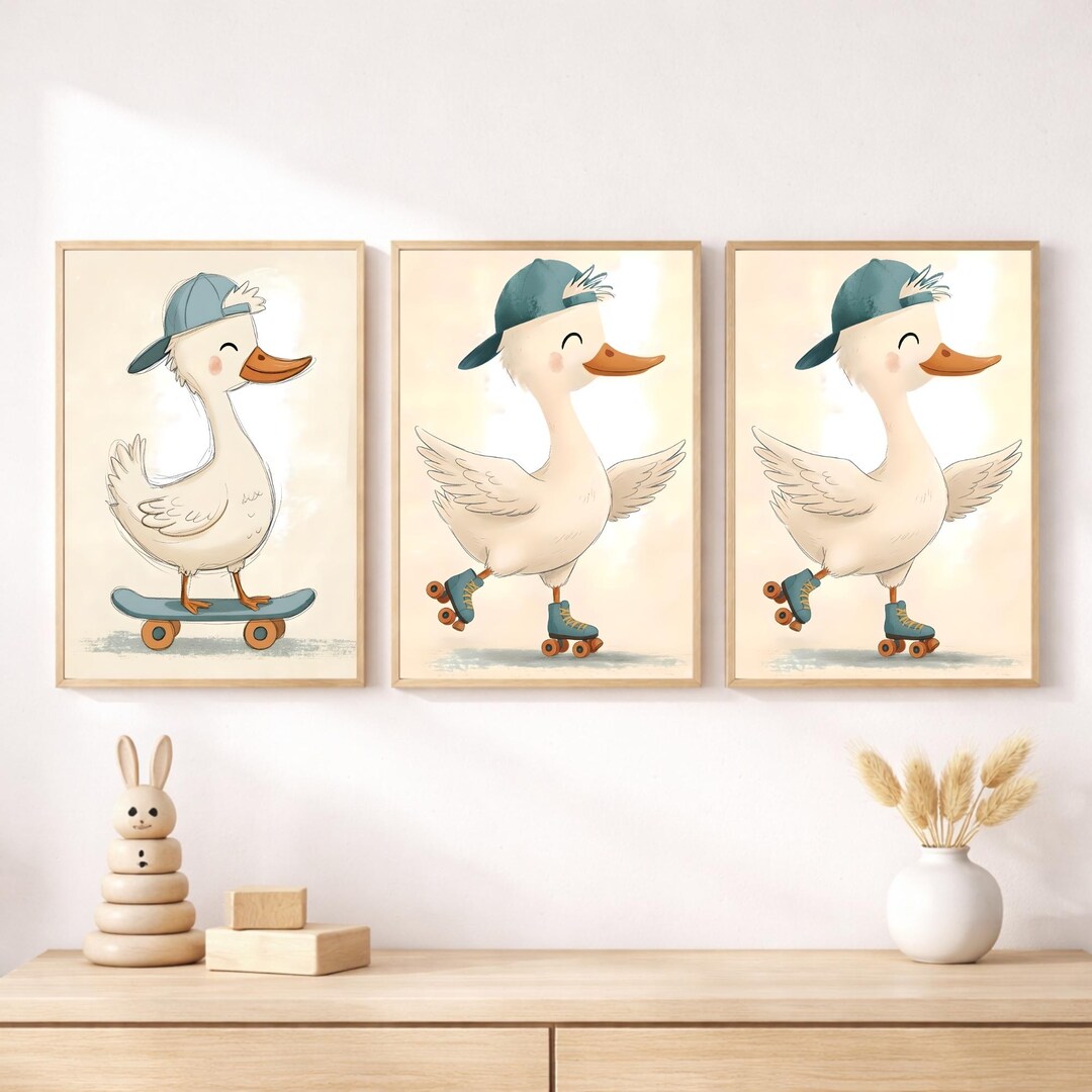 Silly Goose Nursery Wall Art Set of 3 – Skate Goose Prints for Kids ...