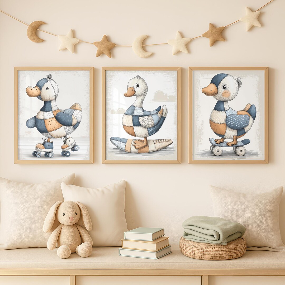 Silly Goose Nursery Wall Art Set of 3, Roller Skating Surfing ...