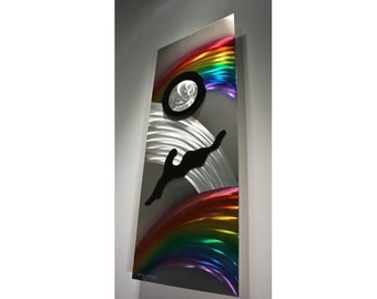 Alex Kovacs - Regenbogen Metall Wandkunst, abstrakte Malerei auf Metall, moderne Wand-Skulptur-Kunst-Dekor, Original-Kunst - W239