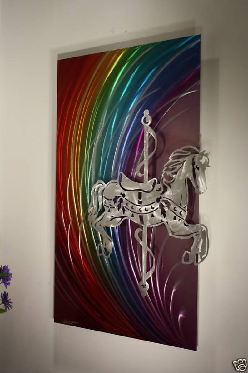 Alex Kovacs Rainbow Metal Wall Art Carousel Horse Painting Etsy