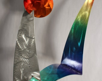 Metal Art Table Sculpture - By Alex Kovacs - Abstract  Metal Sculpture Rainbow Bird - W1019