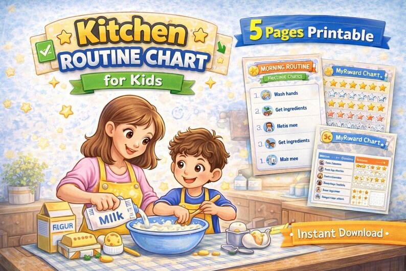Visual Routine For Kitchen Kitchen Routine Chart for Kids Printable PDF | Chore Chart, Reward ...