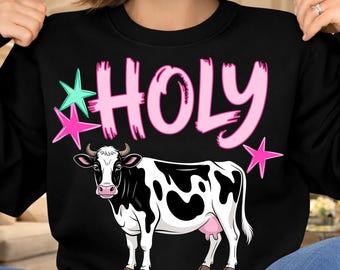 Holy Cow PNG, Funny Cow Sublimation Design, Western Cow Clipart, Retro Cow Shirt Design, Trendy Preppy PNG, Girly Pink Cow, Digital Download