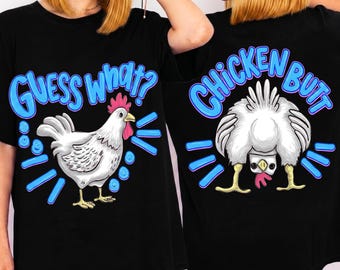 Guess What Chicken Butt PNG SVG, Funny Front Back Shirt Png, Blue Retro Boutique DTF Sublimation, Matching Shirt Png, Commercial Use
