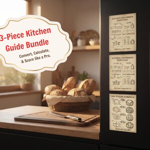 Sourdough Kitchen Essentials Magnet Set of 3 - Bundle & Save,Kitchen Conversion Chart,Sourdough HydrationandScoring Guide,Baker's Gift Trio