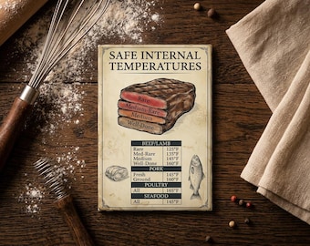 Safe Internal Temperatures Magnet, Meat Cooking Chart, Farmhouse Kitchen Decor