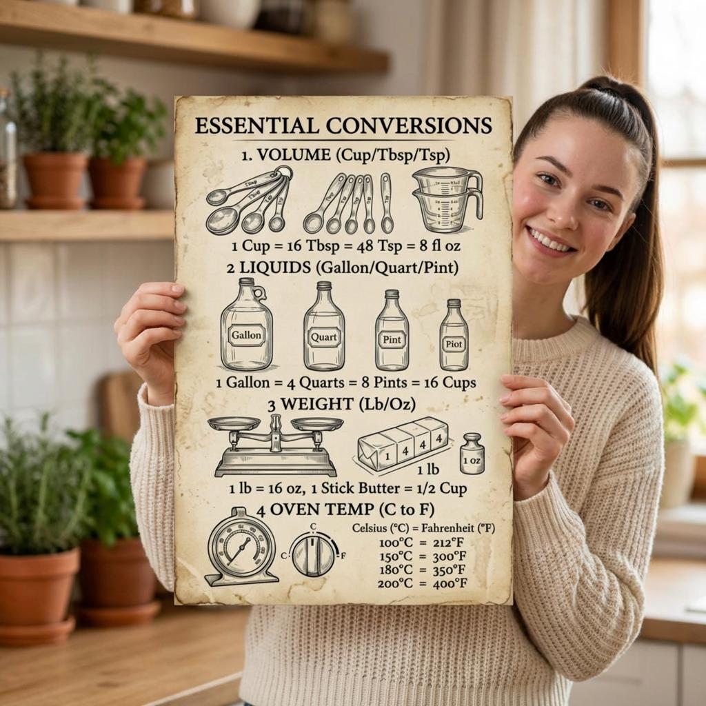 Vintage Kitchen Conversion Chart Magnet, Baking Measurement Cheat Sheet ...