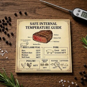 Vintage Fleisch Temperatur Guide Magnet, BBQ Grillen Doneness Chart, Küchen Referenz Kühlschrankmagnet