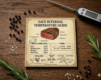 Vintage Meat Temperature Guide Magnet, BBQ Grilling Doneness Chart, Kitchen Reference Fridge Magnet