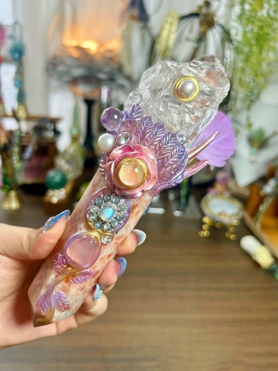 Handmade One of a Kind Crystal Wand, Natural Gem Altar Ritual Witch Wand