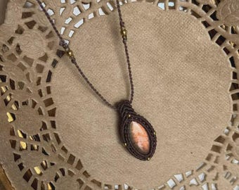 Natural Labradorite Macrame Necklace Adjustable Titanium Steel Beads Linhasita Cord Handmade Choker