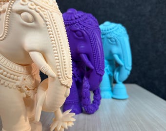 モダンな3Dプリント象の置物 - ミニマルなホームデコレーションフィギュア - 鮮やかな幾何学模様の動物アート