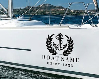 Personalized Anchor Laurel Crest Boat Decal, Custom Marine Vinyl Sticker