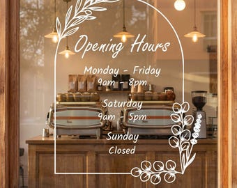 Custom Business Hours Window Decal, Business Store Window Decals, Customized Storefront Hours Sticker, Floral Business Sticker