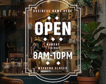 Custom Business Hours Window Decal, Opening Times Window Decal, Store Window Sign