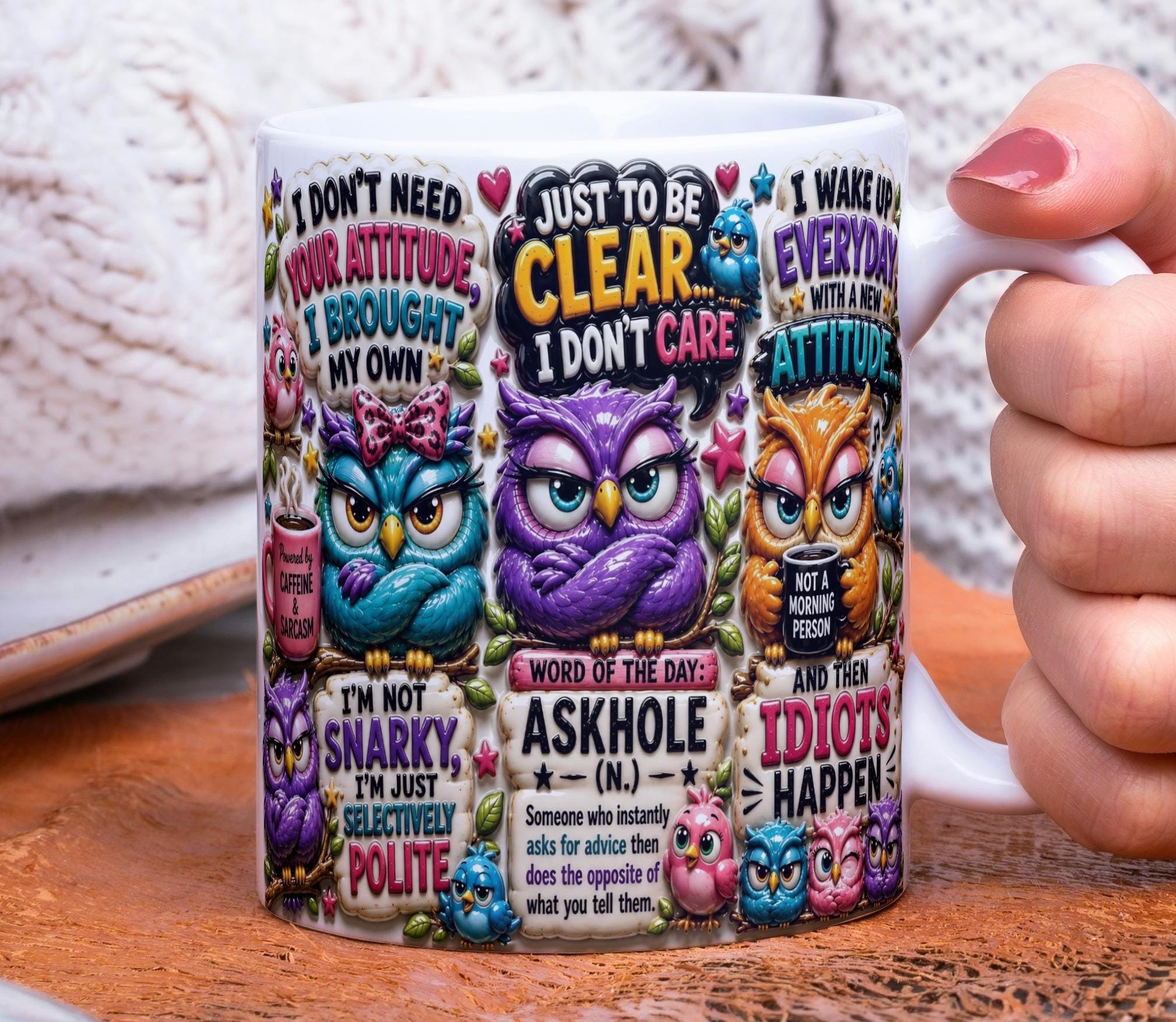 Sarcastic Owl Mug Wrap PNG, Funny Owl Sublimation Design, Snarky Coffee Mug Printable, Cute Sassy Ow