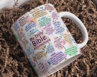 Affirmation de la Bible Mug Wrap PNG, conception de citations des écritures chrétiennes, impression de sublimation inspirante 11 oz 15 oz Wrap, affirmations bibliques quotidiennes