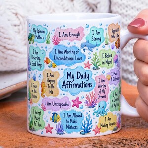 Daily Affirmations Ocean Theme Mug Wrap PNG, Under the Sea Positive Affirmation Sublimation, 11oz 15oz Mug Design Digital Download