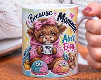 Mutter Leben Lustige Kuh Becher Design, Highland Kuh Mutter Geschenk, süße Mutter Tankbecher, Mutterschaft Humor PNG druckbar, Sublimation Download