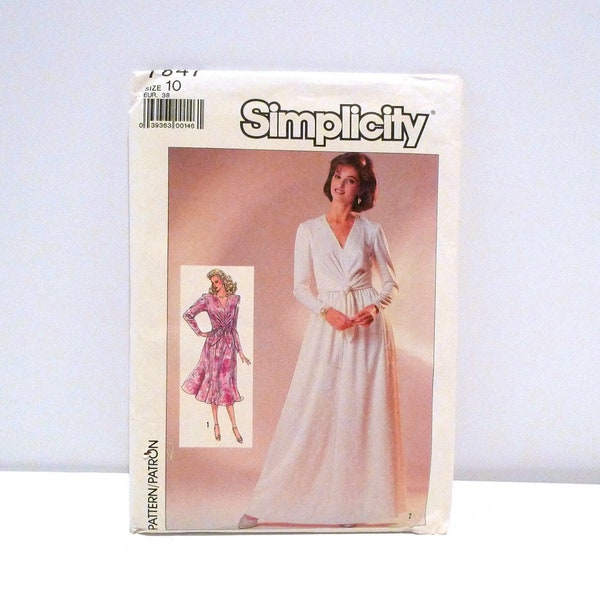 Day Dress or Maxi Evening Gown 1980s - Simplicity 7847 Sewing Pattern Size 10 / Semi Fitted Bodice / Pleated Gathered / Side Ties at Waist