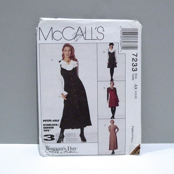 Jumper & Blouse - McCalls 7233 Sewing Pattern - Easy Size 4 6 8 / Ruffled Blouse / Fit and Flare Midi / 1990s Grunge / Boho Pullover Top