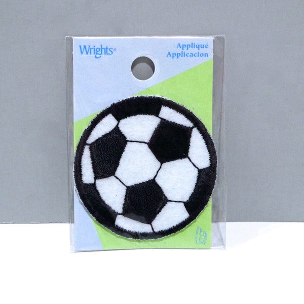 Soccer Ball Patch in Sealed Package / Iron on - Sew On Applique  / NIP / Wrights Crafting Sewing / Black and White Soccer Ball Applique