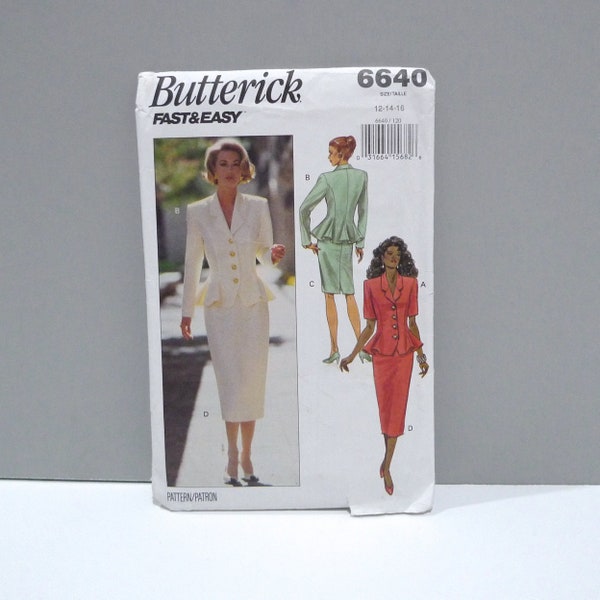 Fitted Jacket & Skirt Suit Butterick 6640 Sewing Pattern Size 12 14 16 / Fitted Shaped Hem Jacket / Straight Pencil Skirt / Retro 40s look