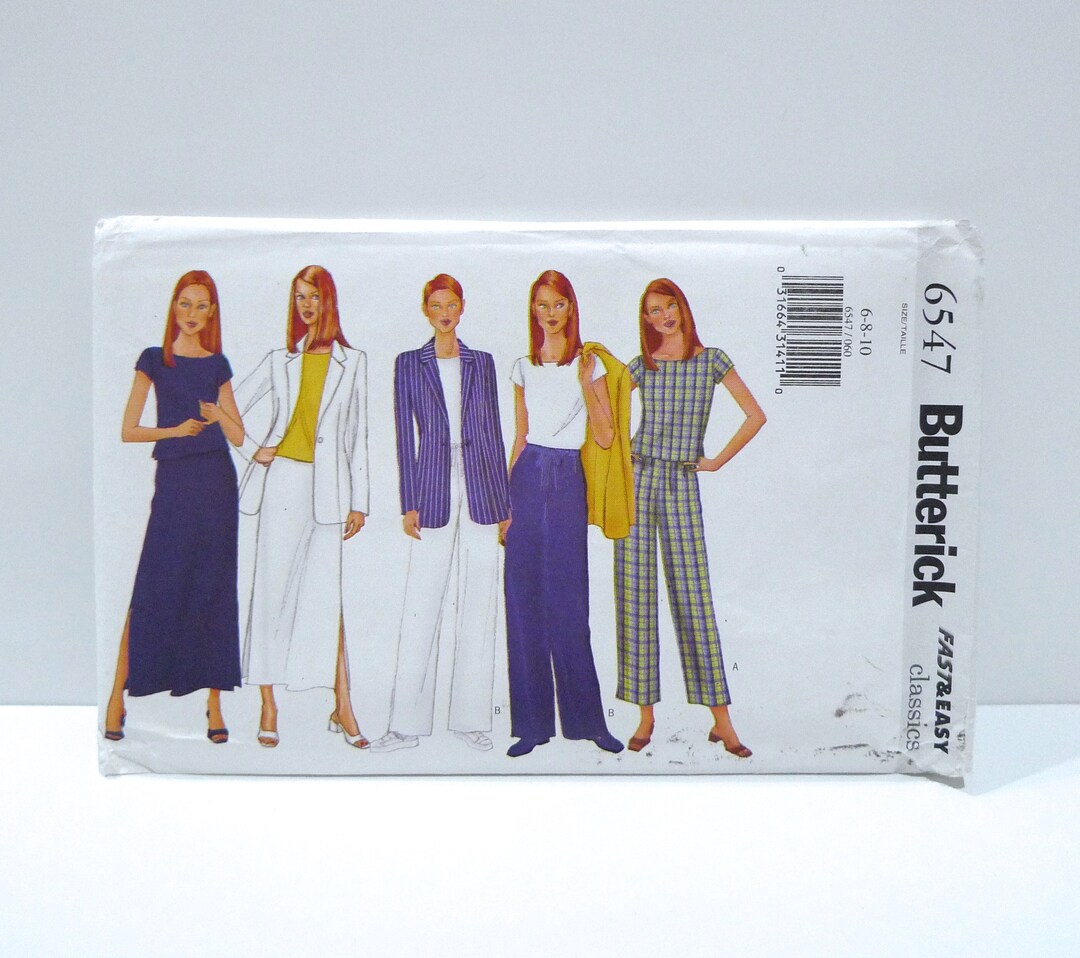 Jacket Top Pants Skirt Butterick 6547 Sewing Pattern Vintage Very Easy ...
