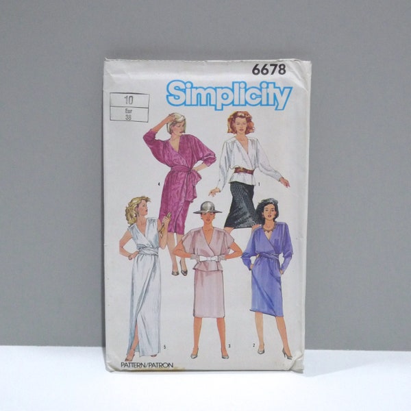 Wrap Dress and Top and Skirt Simplicity 6678 Never Used Size 10 Bust 32.5 -Front Wrap Closing Blouse / Dresses - Sash / 80s Disco Glam Retro