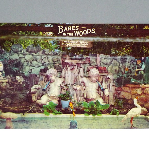 Babes in the Woods Postcard - California US Highway 101 / Wishing Well with Cherubs / Petrified Forest Calistoga Santa Rosa CA / Water Pool