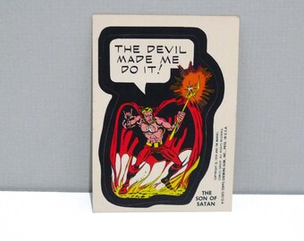 The Son of Satan - 1975 Topps Marvel Comic Book Heroes Sticker - The Devil Made Me Do It! / Dated 1974 1975 / Topps Chewing Gum Printed USA