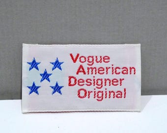 Vogue American Designer Original Garment Tag 1970s 1980s Vintage Sew In Fabric Label / Patch VTG Retro / Red White and Blue / Stars