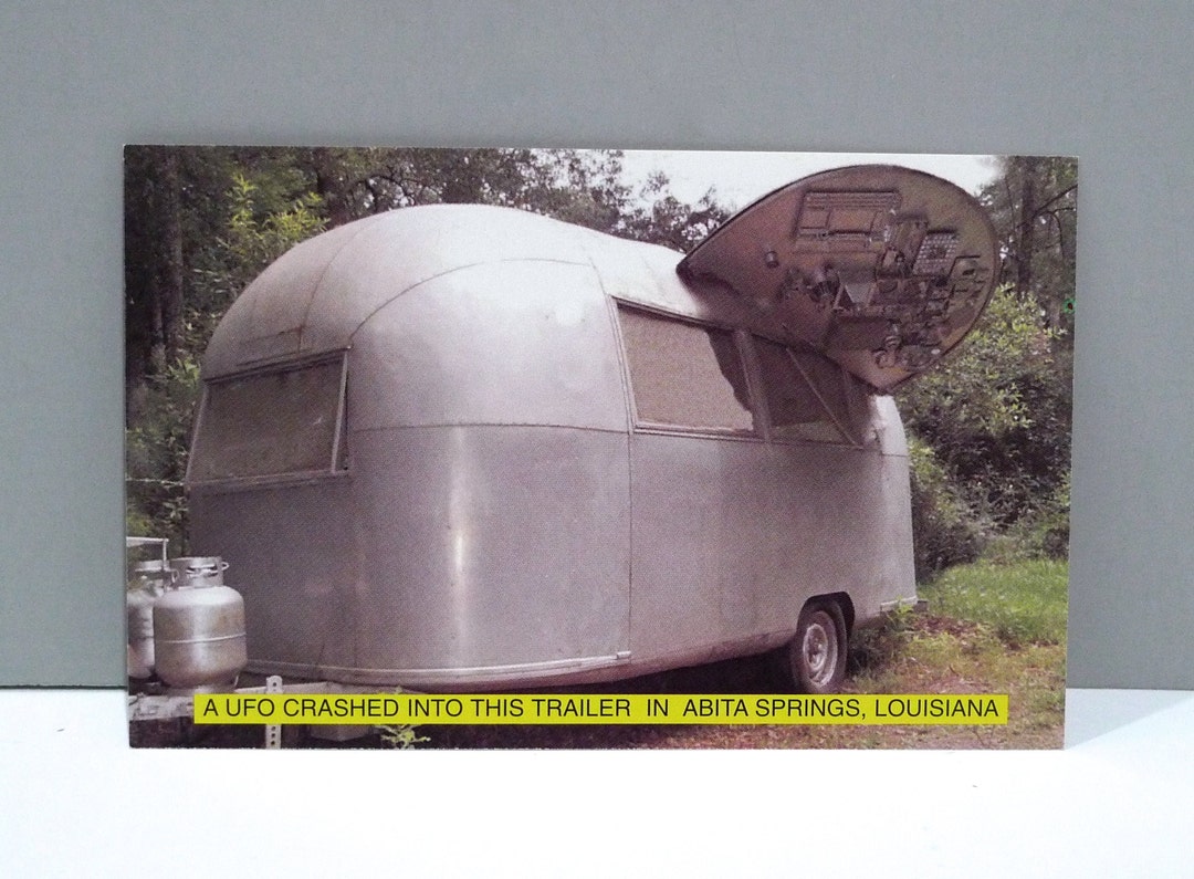 Flying Saucer Crash Landing Airstream Postcard UCM Museum Abita Springs