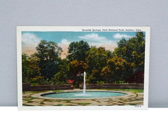 Platt National Park Postcard - Bromide Springs - Sulfur OK (Chickasaw National Recreation Area) - Vintage Linen Color Post Card Fountain