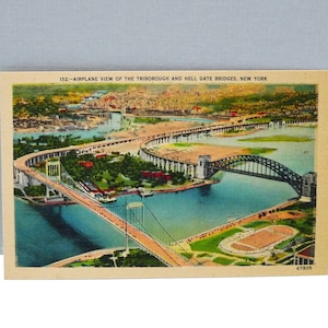 Airplane View of the Triborough and Hell Gate Bridges New York Postcard 1940s Vintage NYC East River Linen Color Postcard - 132  47805 /