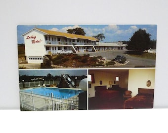 Lovleys Motel Postcard - Newport Maine 90s Vintage Palmyra ME Oxbow Road Color Post Card / 1970s era Room Interior, Swimming Pool, Building